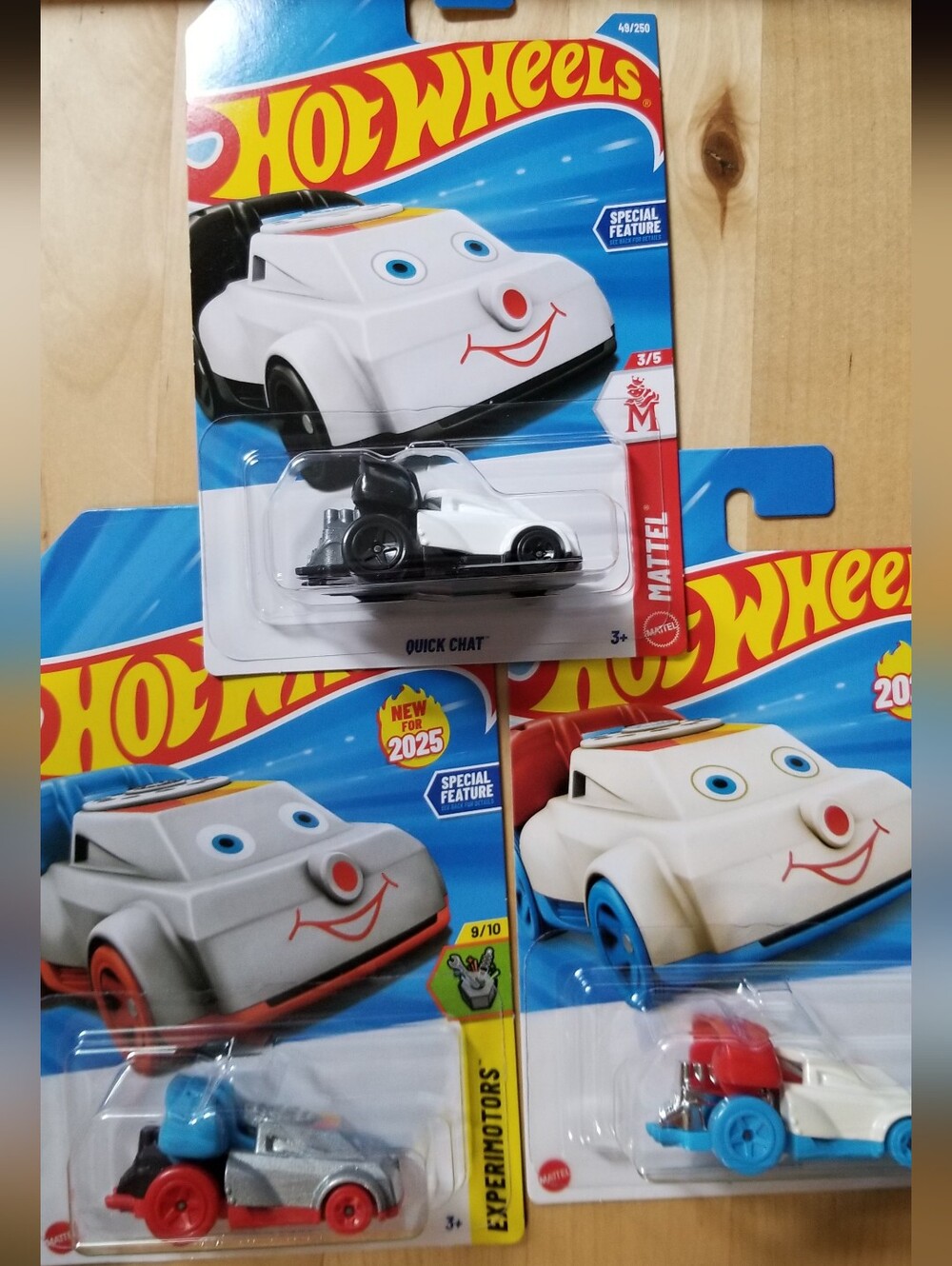 Mattel Hot Wheels Quick Chat Set Of 3- White, Silver, And Retro Toy Cars